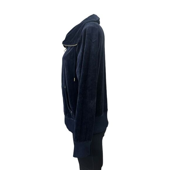 Michael Kors Womens Velvet Blue Full‎ Zip Jacket Mock Neck Size Large Pockets - Picture 4 of 10
